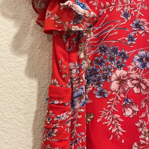 Vintage dress - classy and flirty floral print ruffled shoulders, ruched waist - Picture 7 of 8